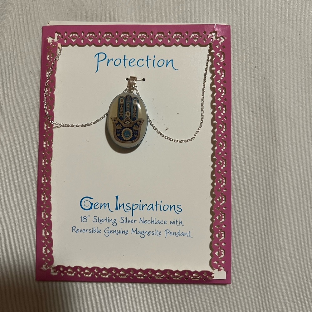 Sterling Silver Hamsa and Genuine Magnesite Reversible Necklace